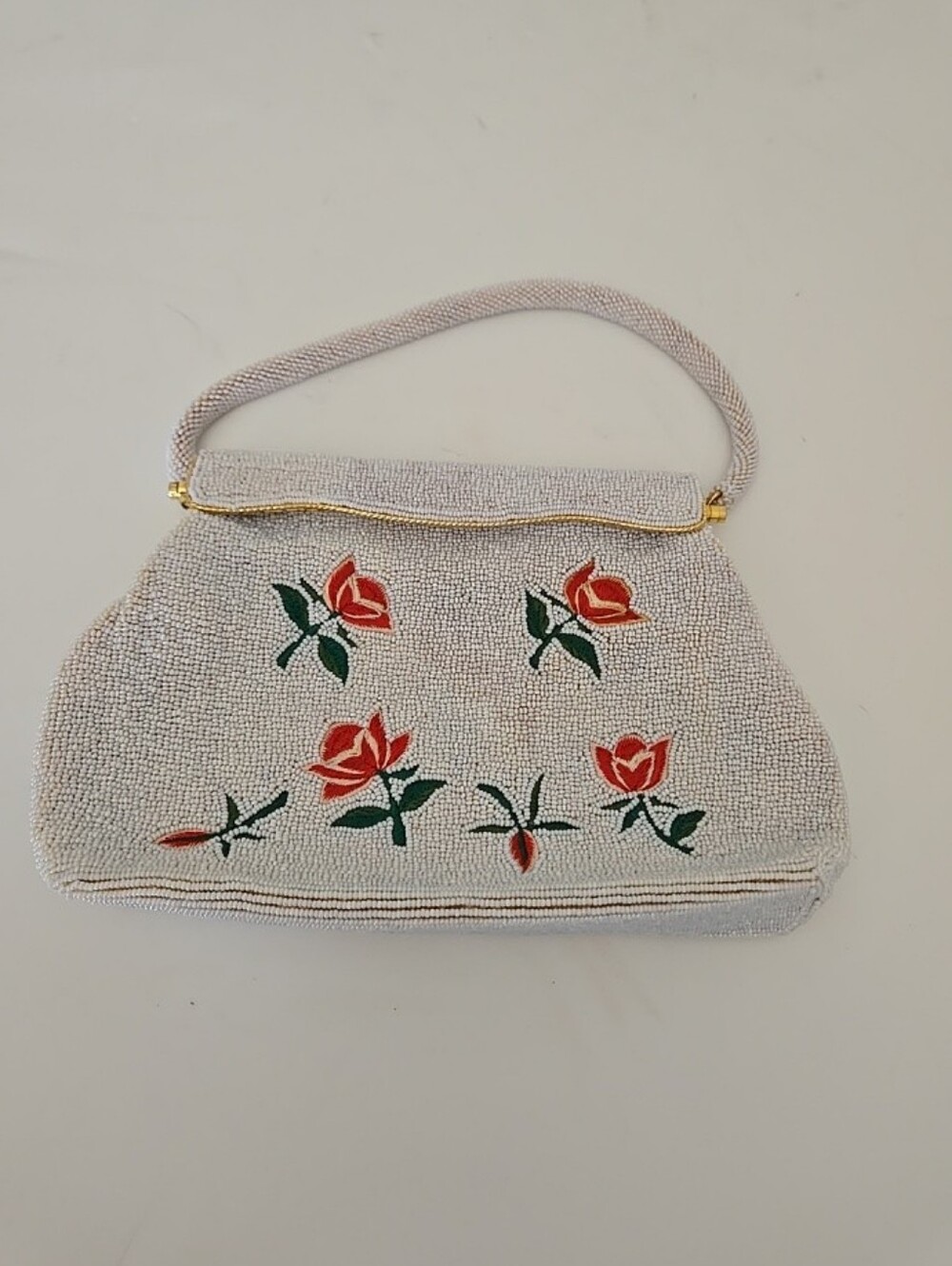 White With Embroidered And Beaded Red Flowers Evening Bag Hong Kong